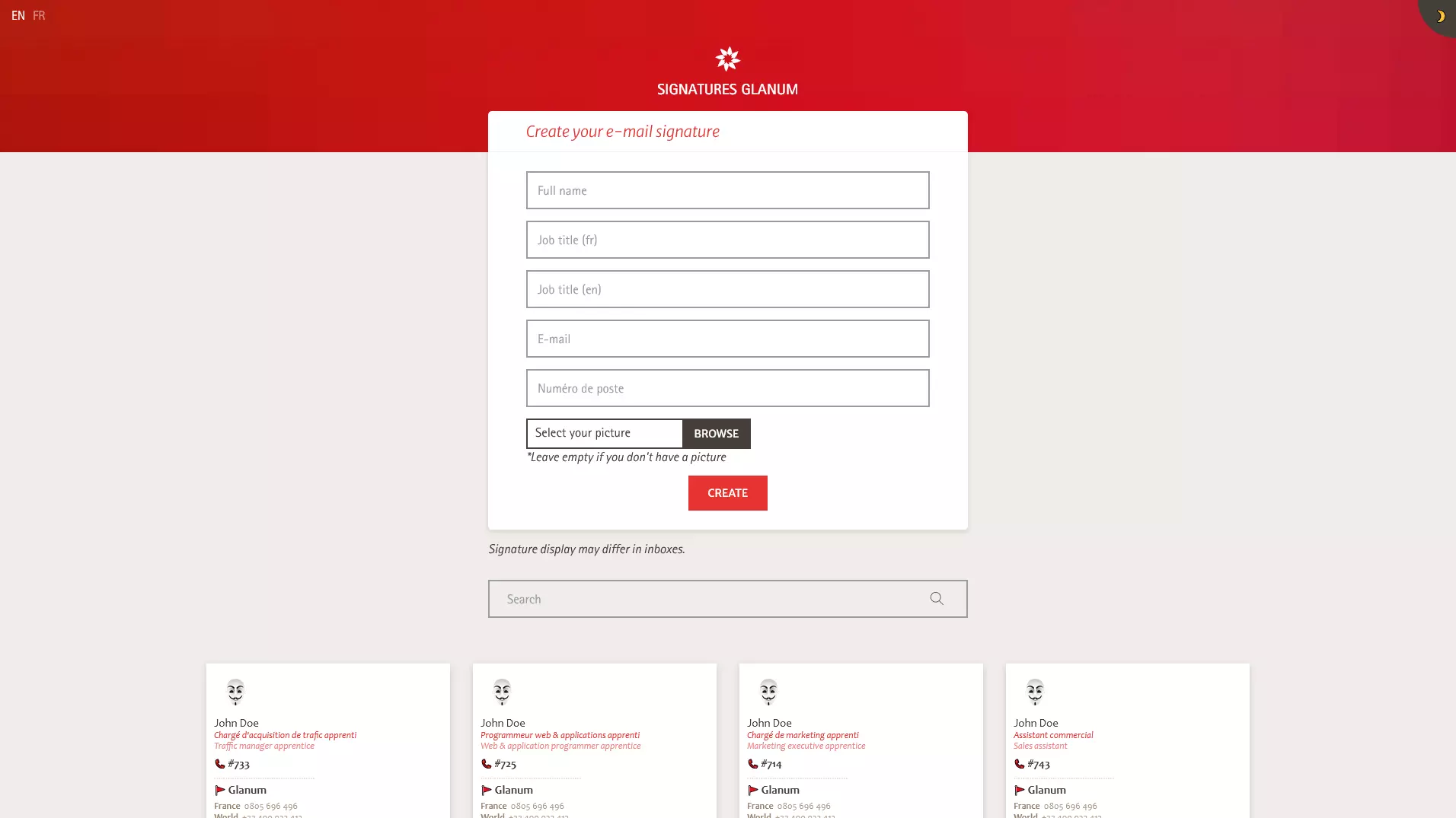 Email signatures generator